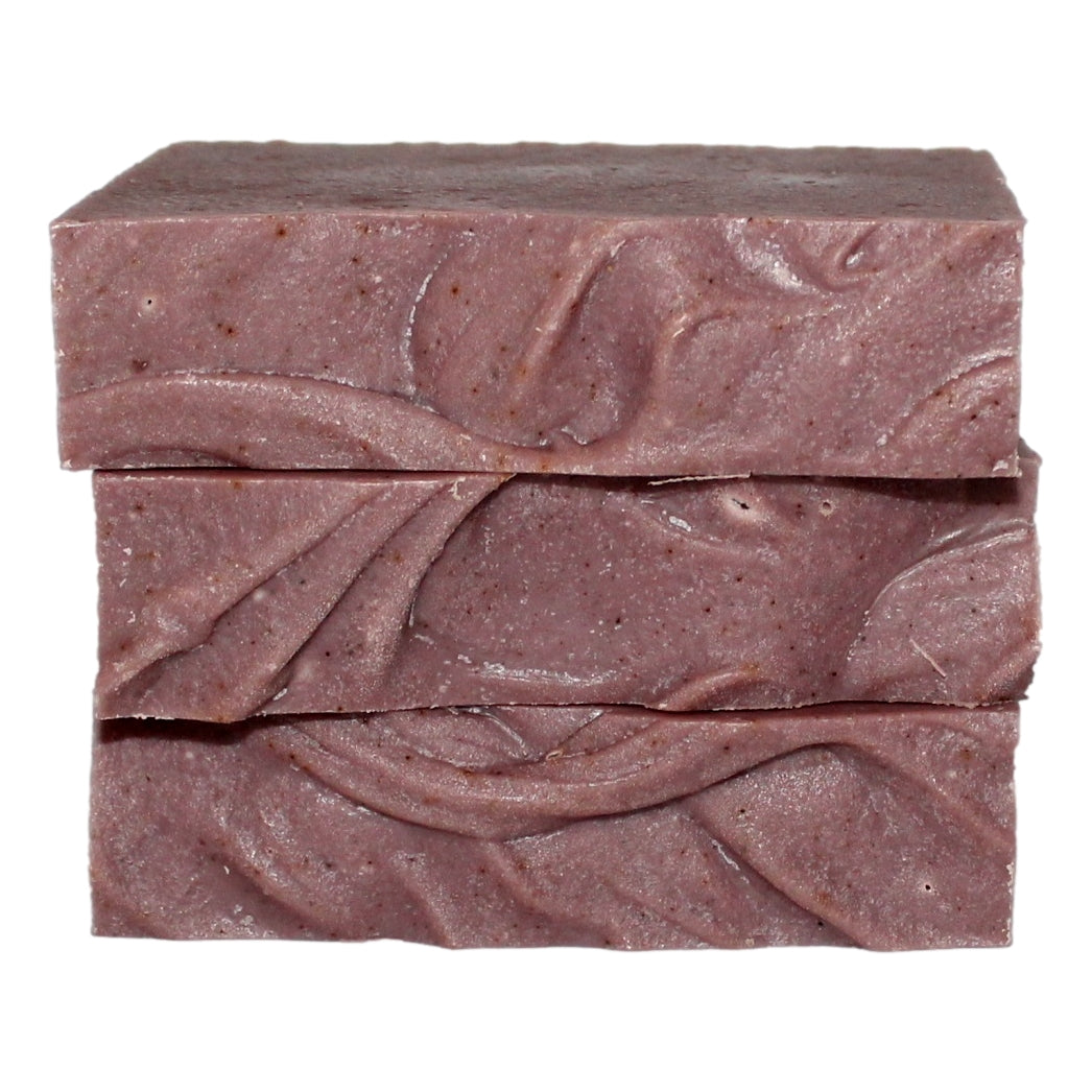 Stack of Mustang Grape Soap bars showing cross-section