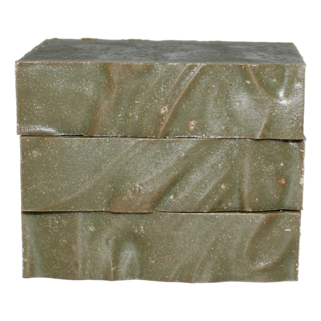 Stack of Oak Moss Soap bars showing cross-section