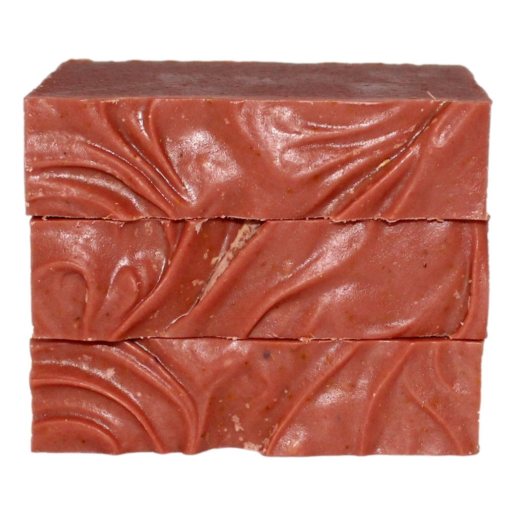 Stack of Prickly Pear Soap bars showing cross-section