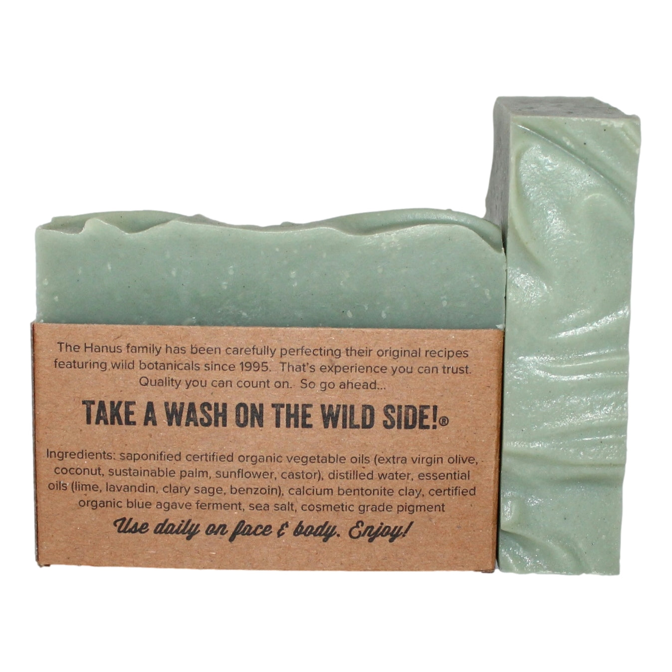Blue Agave Soap bar — back view with ingredients