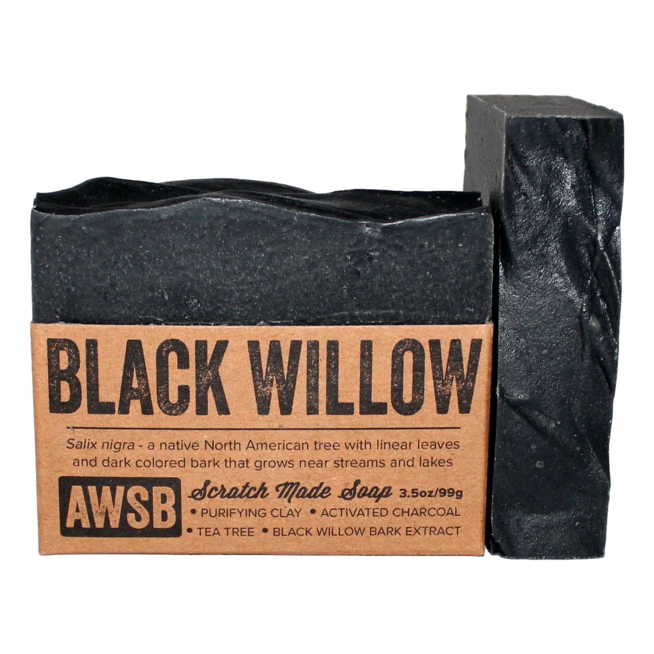 Black Willow Soap bar — front view with label