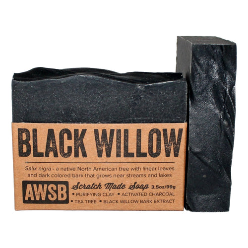 Black Willow Soap bar — front view with label