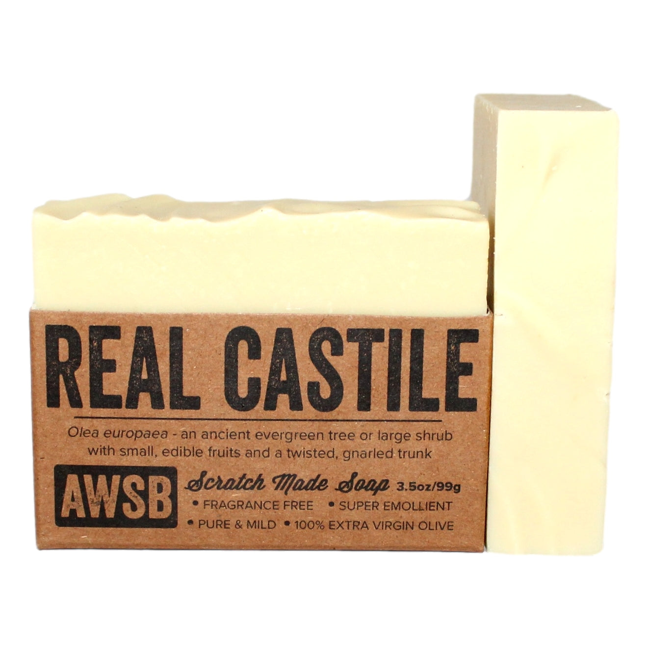 Real Castile Olive Oil Soap – Fragrance Free bar — front view with label
