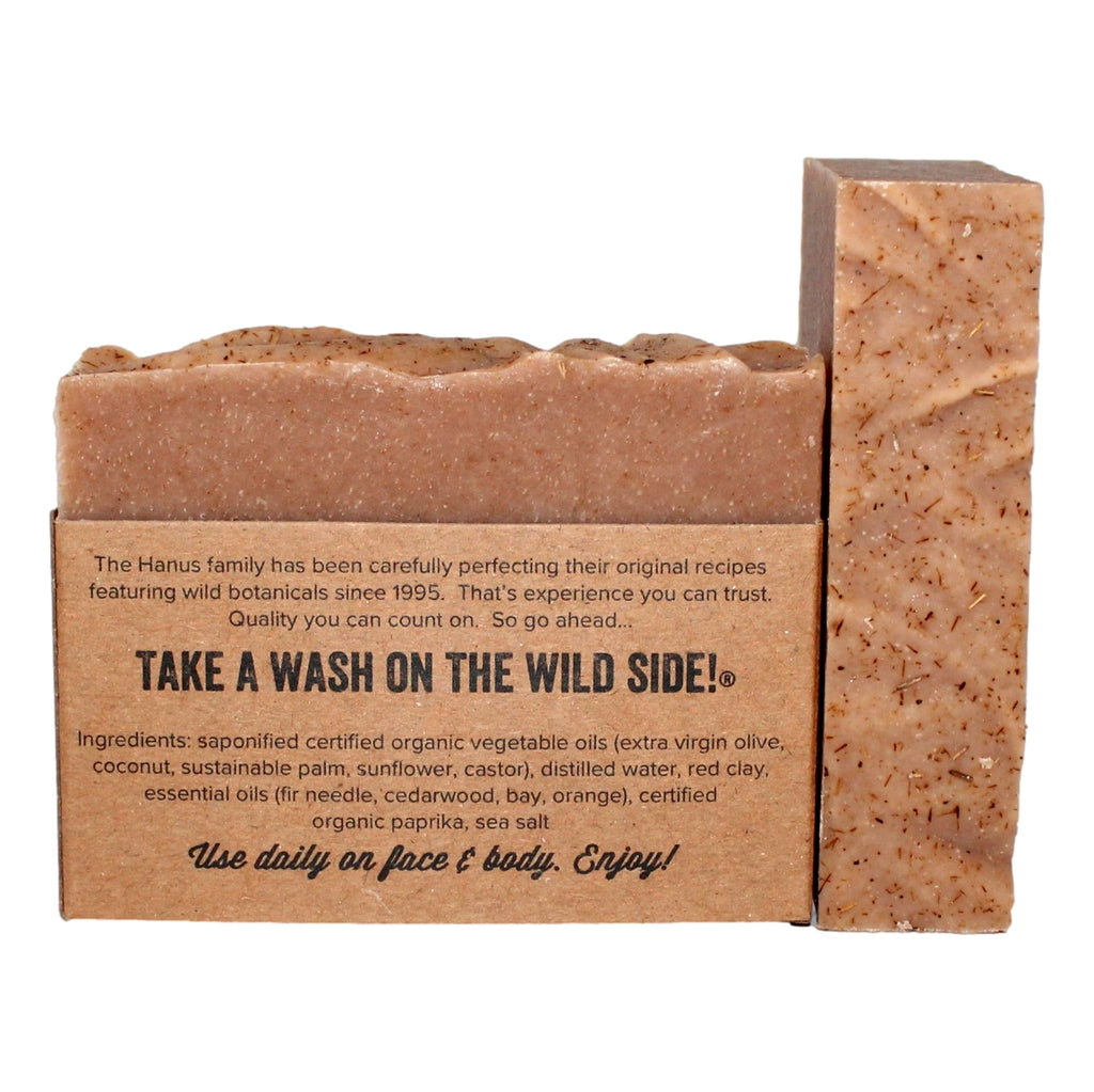 Cedarwood Soap bar — back view with ingredients