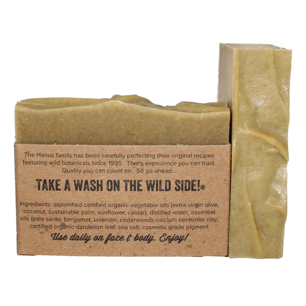 Dandelion Soap bar — back view with ingredients