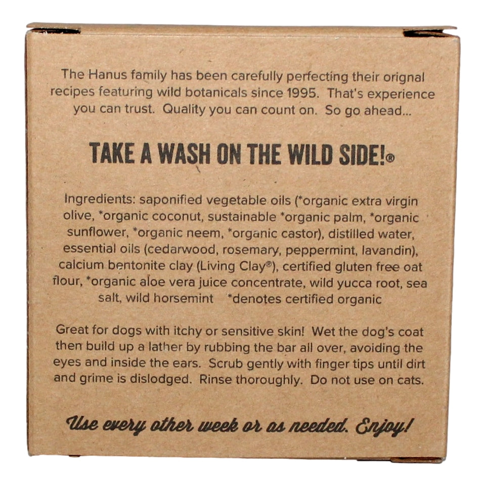 Woof Wild Dog Shampoo Bar — back view with ingredients