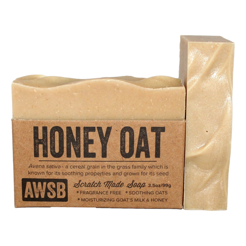Honey Oat Soap – Fragrance Free bar — front view with label