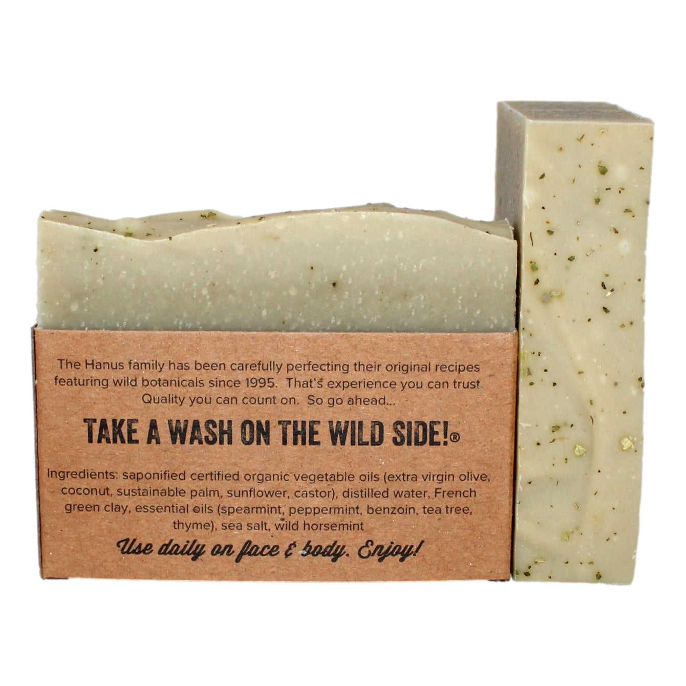 Horsemint Soap bar — back view with ingredients