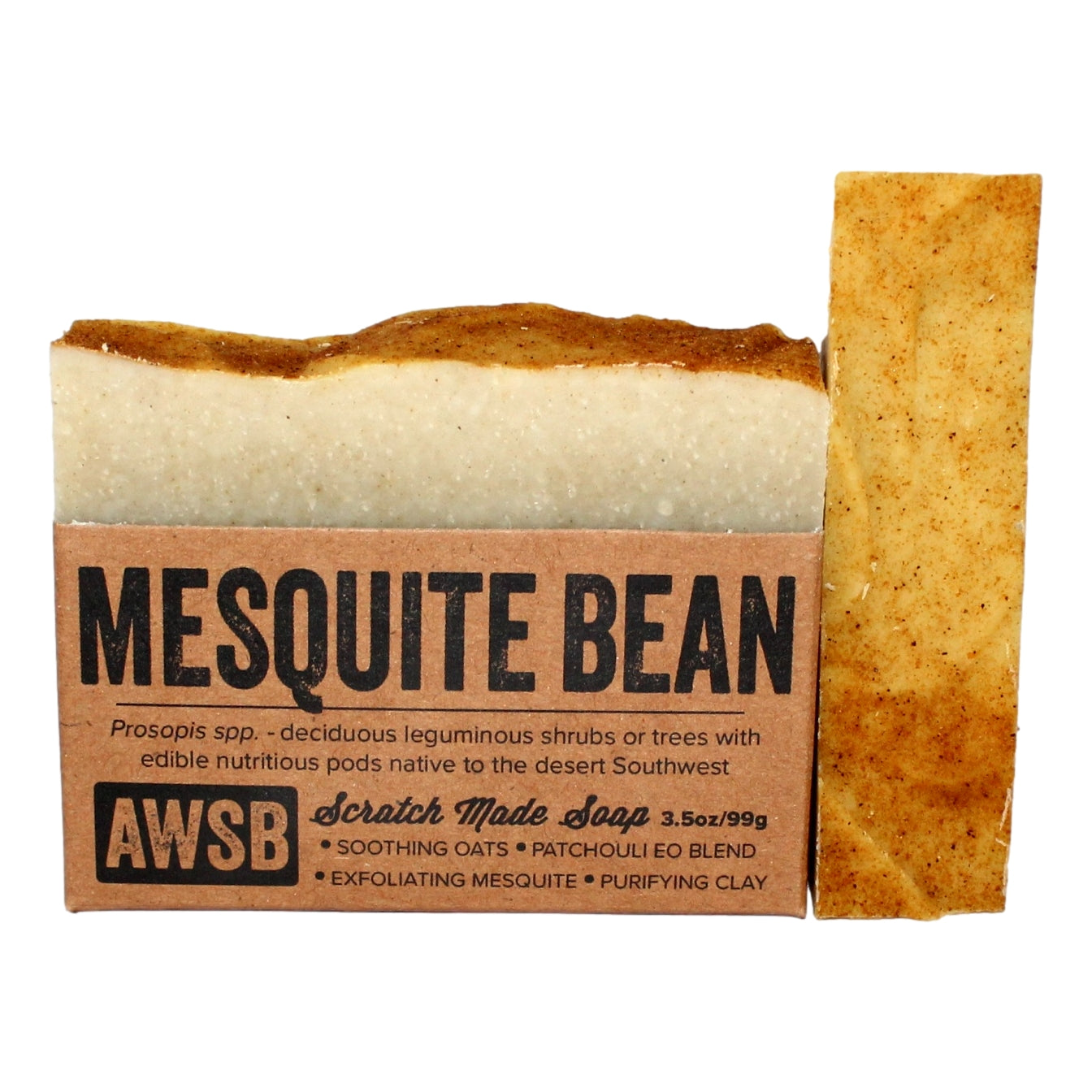 Mesquite Bean Soap bar — front view with label
