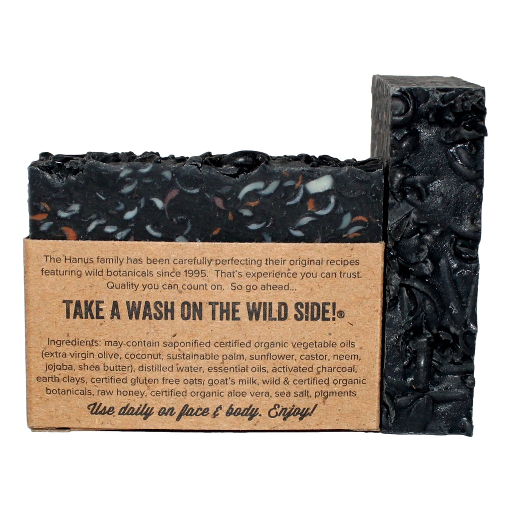 Wild Nights Soap bar — back view with ingredients