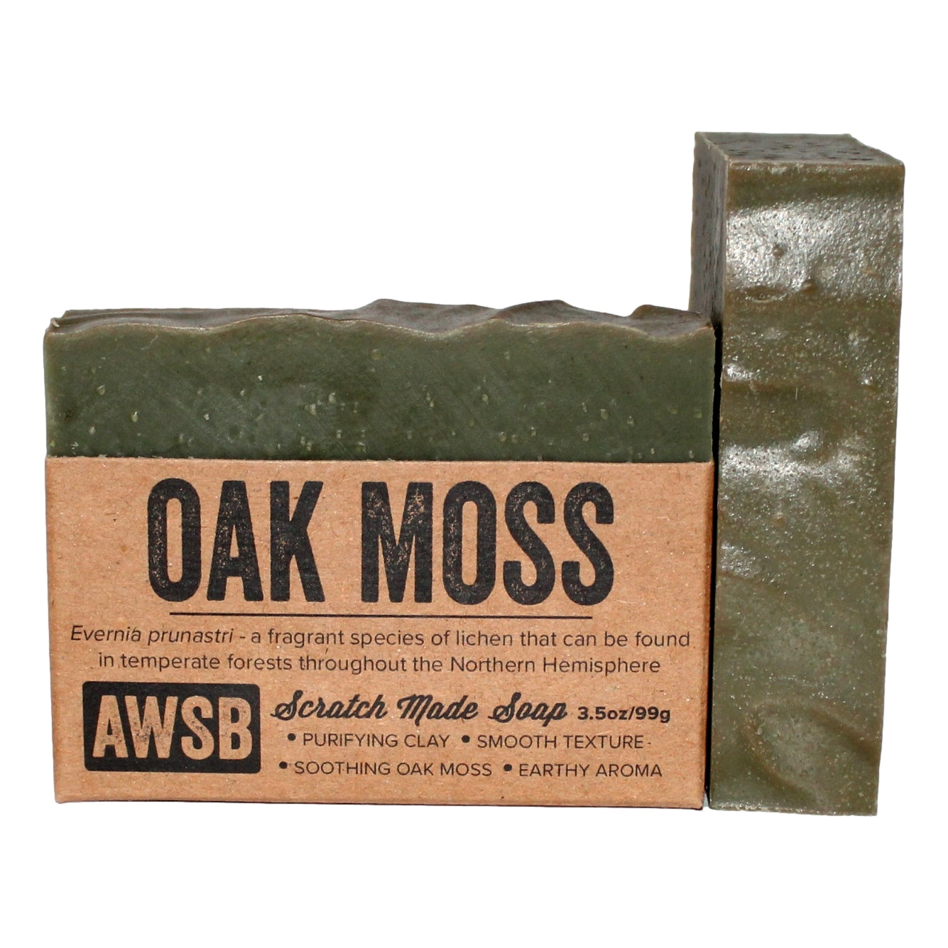 Oak Moss Soap bar — front view with label
