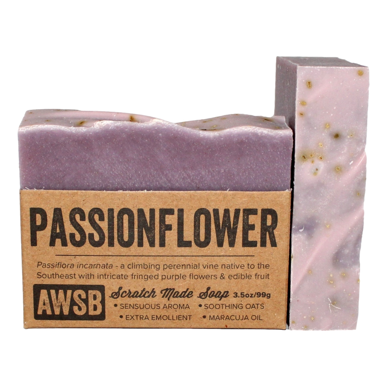 Passionflower Soap bar — front view with label