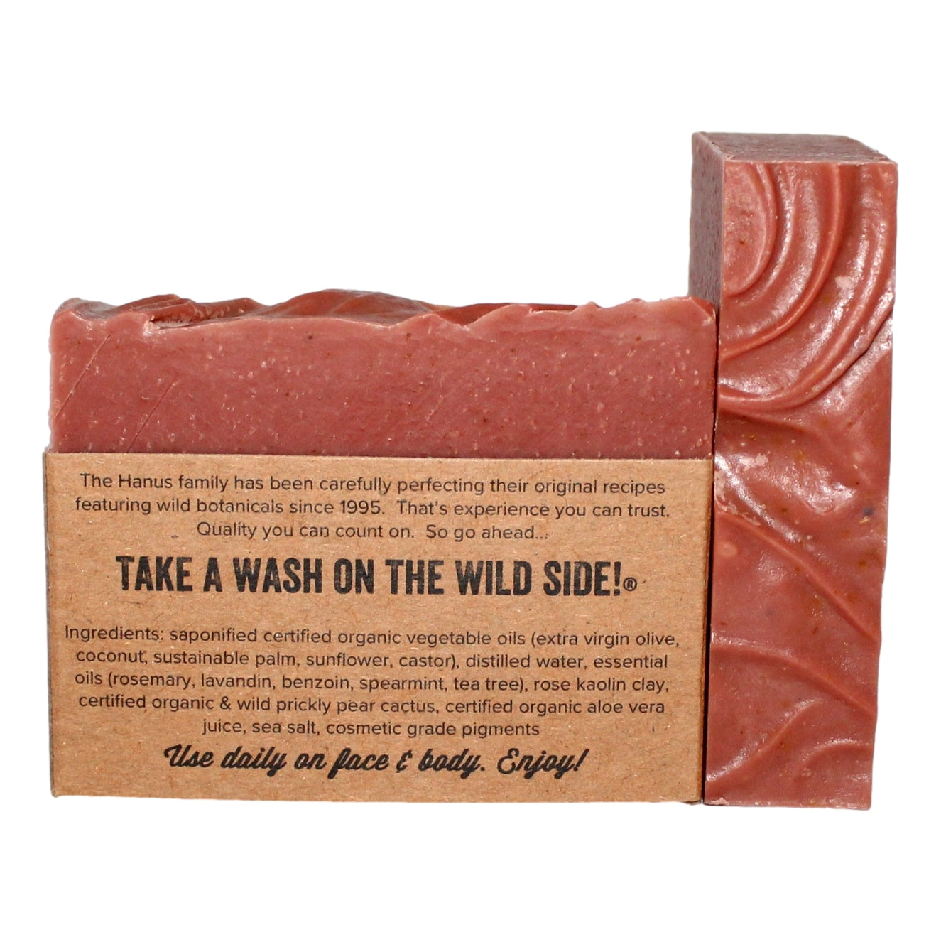 Prickly Pear Soap bar — back view with ingredients