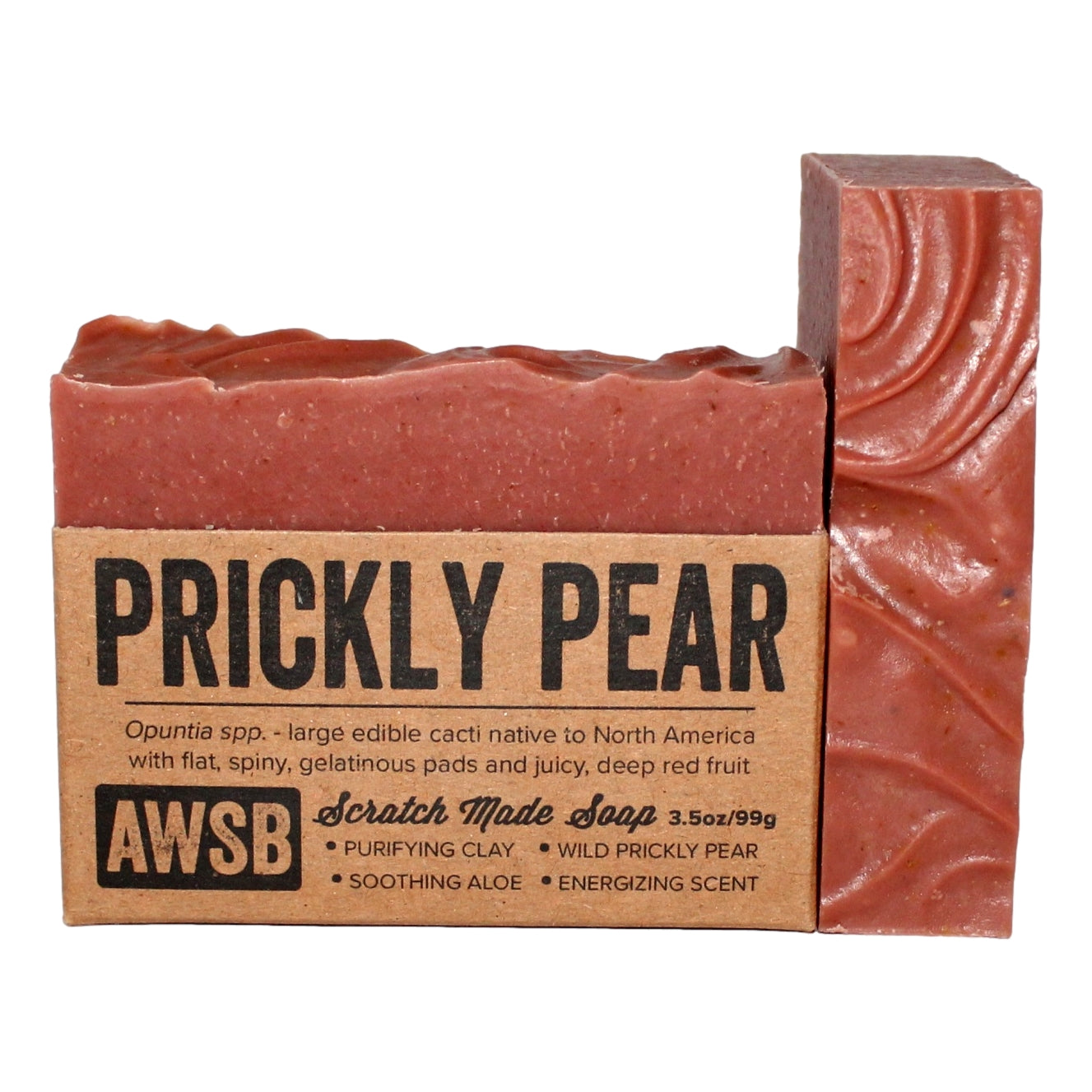 Prickly Pear Soap bar — front view with label
