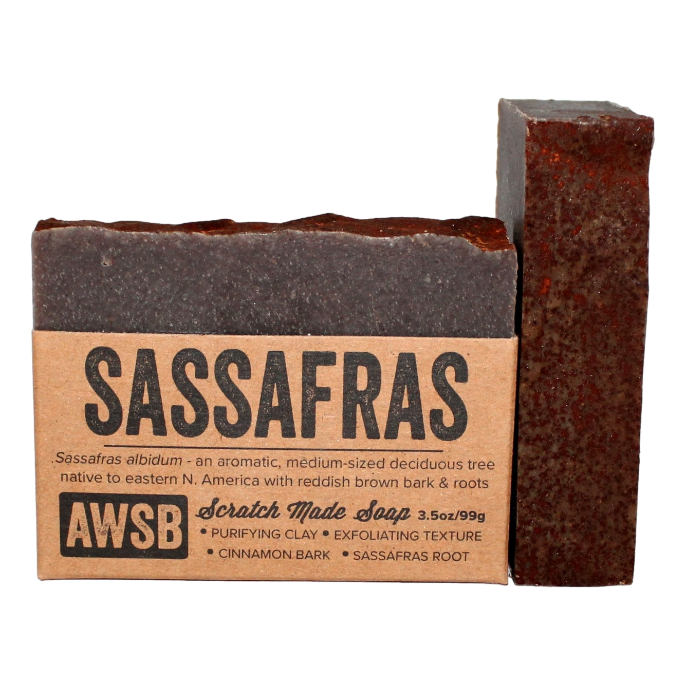 Sassafras Soap bar — front view with label