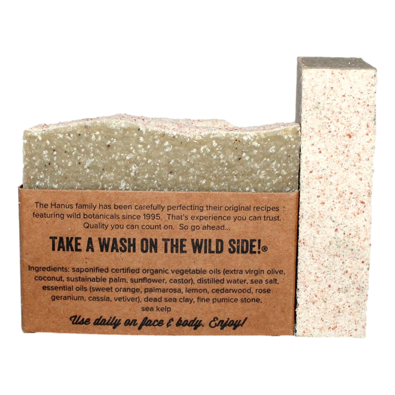 Seaweed Salt Soap bar — back view with ingredients
