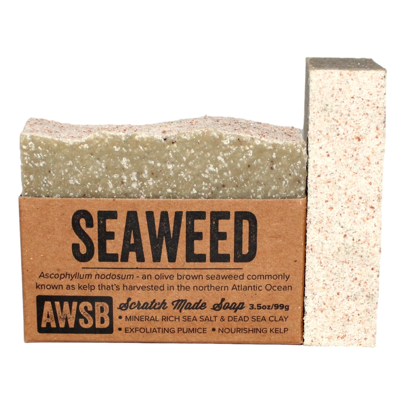 Seaweed Salt Soap bar — front view with label