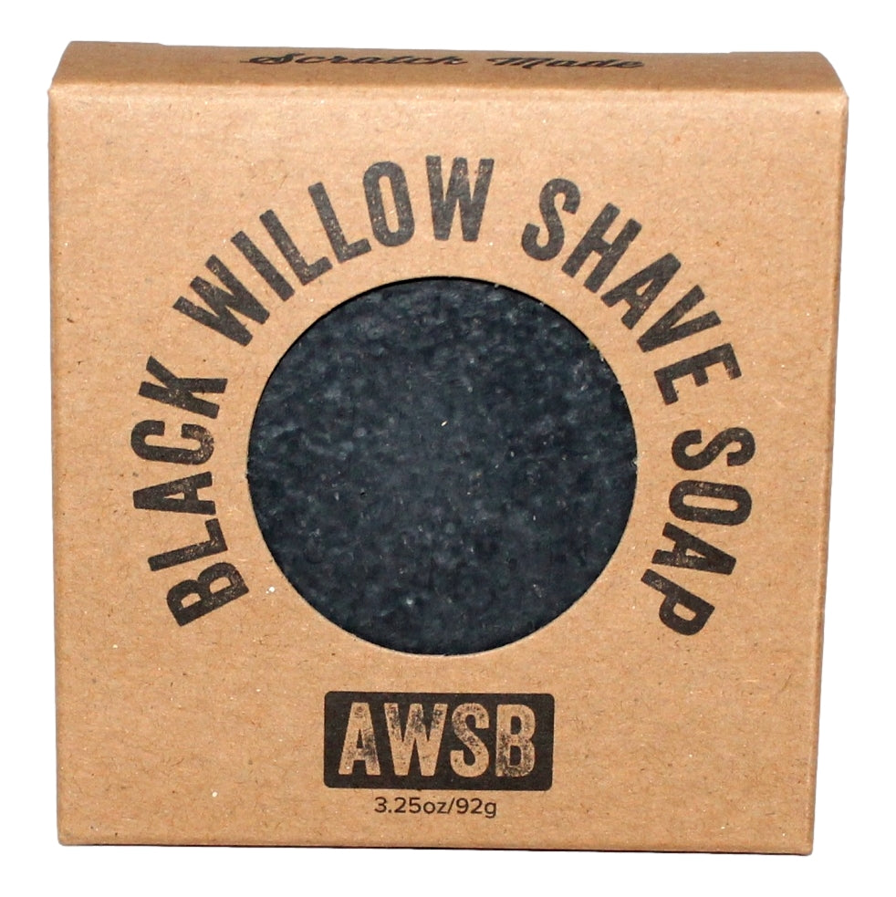 Black Willow Shave Soap bar — front view with label