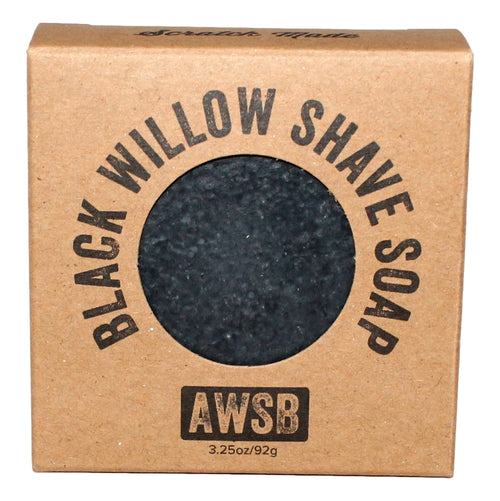 Black Willow Shave Soap bar — front view with label