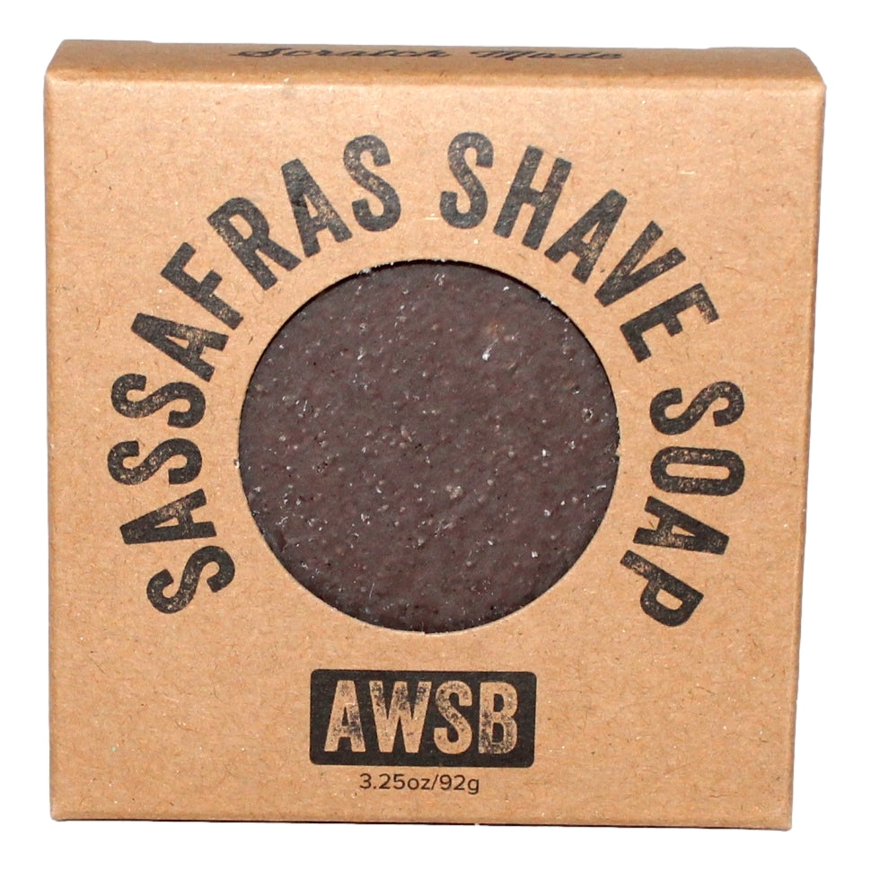 Sassafras Shave Soap bar — front view with label