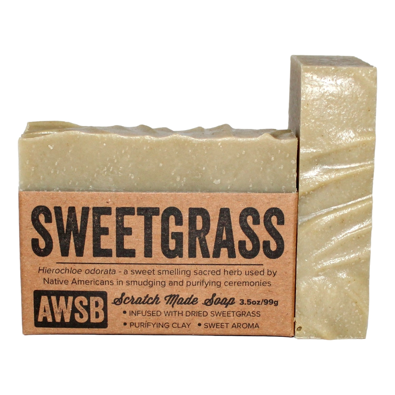 Sweetgrass Soap bar — front view with label
