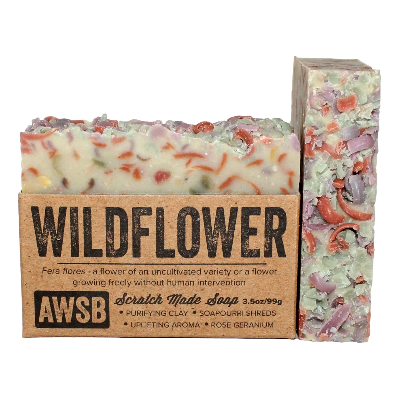 Wildflower Soap bar — front view with label