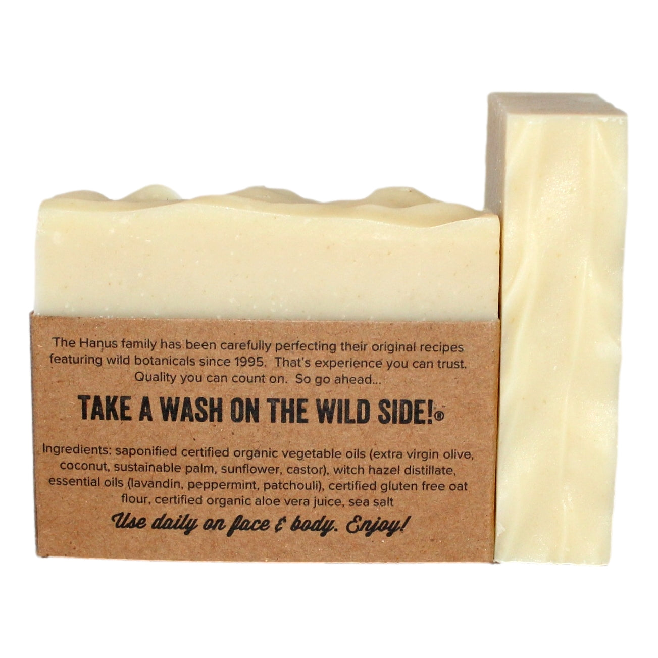 Witch Hazel Soap bar — back view with ingredients